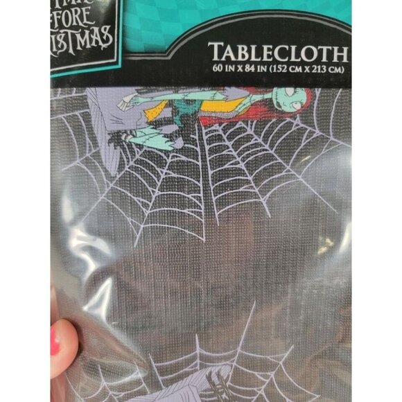 The Nightmare Before Christmas Black Spiderwebs Tablecloth‎ 60" x 84" Square New - Picture 3 of 6